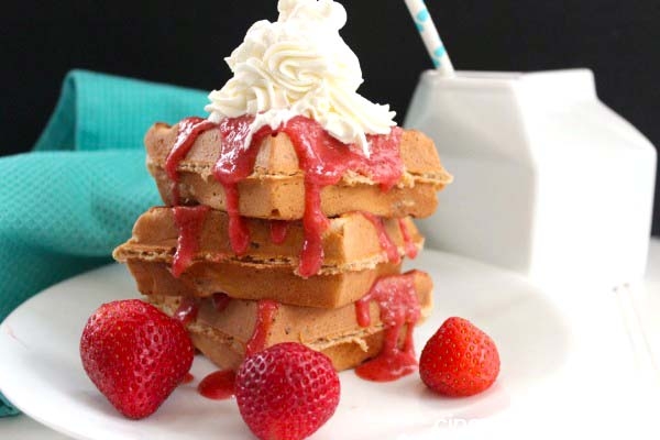 Belgian Waffles With Strawberries And Whipped Cre