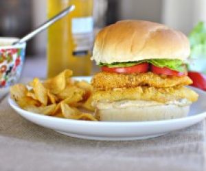 Cornmeal Crusted Fish Sandwiches with Old Bay Tartar Sauce