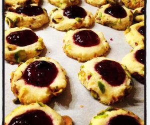 Pistachio Thumbprints with Homemade Blackcurrant Jam