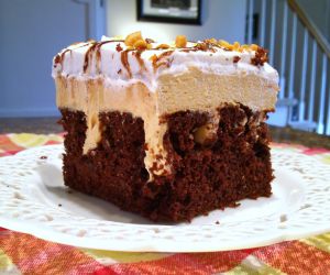 Chocolate Peanut Butter Pie Poke Cake