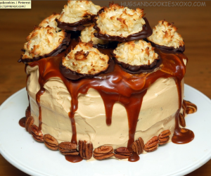 Triple Layer Chocolate Cake with Chocolate Dipped Coconut Macaroons