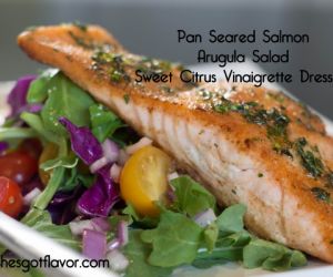 Pan Seared Salmon Over Arugula Salad