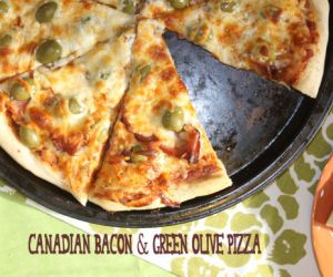 Canadian Bacon Green Olive Pizza