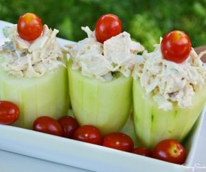 Grilled Chicken Salad Filled Cucumber Cups