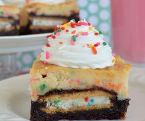 Cake Batter Cheesecake Brownies