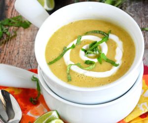 Creamless Corn Soup with Lime Crema & Basil