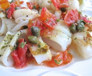 Satueed Calamari with Tomato Caper Salsa