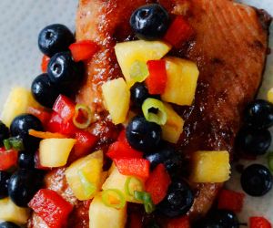 Sweet & Spicy Asian Salmon with Blueberry Pineapple Salsa