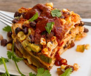 Stacked Veggie & Smoky Black Bean Enchilada