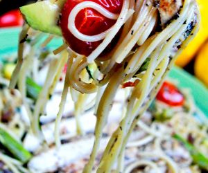 Garlic Roasted Vegetables with Lemon Basil Chicken Linguine