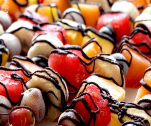 Chocolate Drizzled Frozen Fruit Skewers