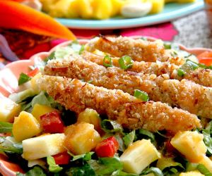 Crispy Coconut Cashew Chicken with Tropical Salad