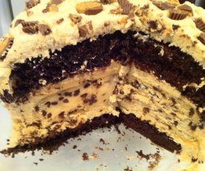 Reeses Beast Cake Layered with Peanut Butter Cheesecake