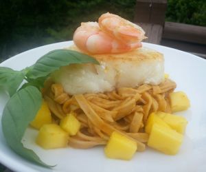 Chilean Sea Bass with Mango Curry Spicy Thai Noodles