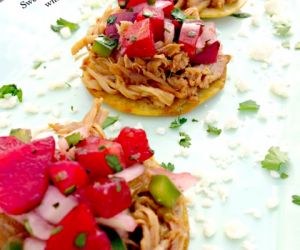 Sweet Pork Mini Tostadas with Plum Salsa