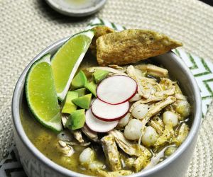 Chicken Pozole with Roasted Jalapeños & Tomatillos