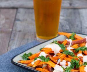 Sweet Potato Fries with Mac & Cheese Sauce