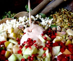 Pomegranate Pear Pistachio Salad with Creamy Pomegranate Dressing