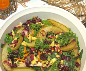 Roasted Pear Walnut and Kale Salad