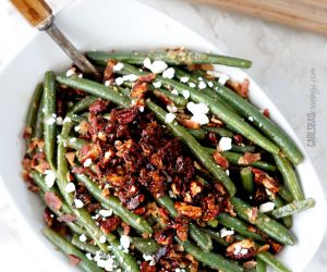 Dijon Maple Green Beans with Caramelized Pecans Bacon & Feta