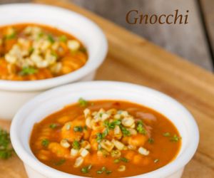 Red Pepper Corn Soup with Gnocchi