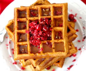 Cranberry Pecan Gingerbread Waffles with Orange Syrup