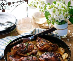 One Pan Rotisserie Chicken Potato Gratin