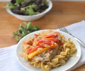 Lean Pork and Sweet Peppers on Noodles