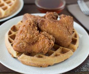 Buttermilk Fried Chicken and Buttermilk Peach Waffles