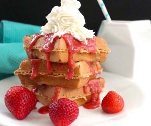 Belgian Waffles with Strawberries and Whipped Cream