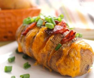 Sliced Baked Potatoes with Bacon and Cheese