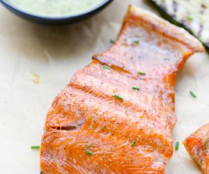 SALMON WITH GRILLED ZUCCHINI AND LEMON BASIL VINAIGRETTE