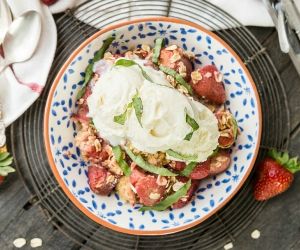 Strawberry Basil Crockpot Cobbler