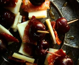 Cherry, Bacon, and Goat Gouda with a Honey Drizzle