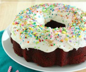 Red Velvet Sprinkle Explosion Bundt Cake