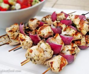 Grilled Chicken, Red Onion and Mint Kebabs