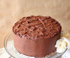 3 Layer French Vanilla Pudding Cake with Chocolate Fudge Frosting