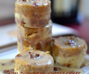 Mini Pumpkin Cheesecakes with White Chocolate Pecan Sauce