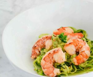 Zucchini Noodle Shrimp Scampi with Avocado Sauce