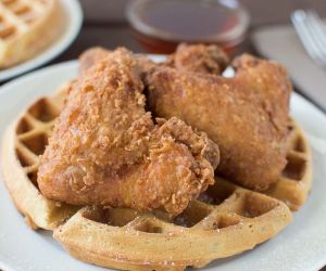 Buttermilk Fried Chicken and Buttermilk Peach Waffles