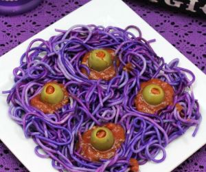 Purple Four Eyed Monster Spaghetti for Halloween
