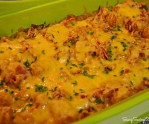 Cheesy Tater Tot Sausage and Bacon Casserole #Recipe