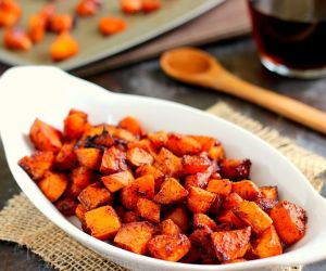 Roasted Maple Cinnamon Sweet Potatoes