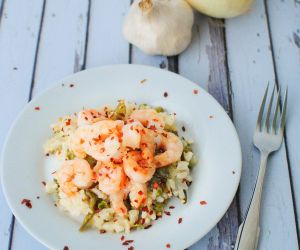 Spicy Shrimp Scampi Risotto with Garden Fresh Peas