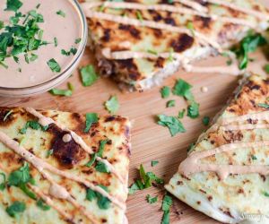 Kalua Pig Pulled Pork Quesadilla with Chipotle Cream Sauce