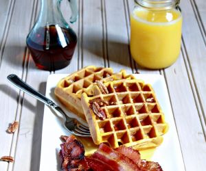 Pumpkin Pecan Waffles & Candied Bacon