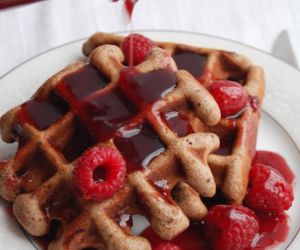 Chocolate Waffles with Raspberry Sauce
