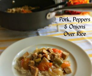 Pork, Peppers & Onions Over Rice