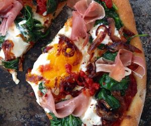 Egg Pizza Recipe with Prosciutto Ricotta and Spinach