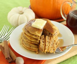 Pumpkin Pancakes with Bourbon Maple Syrup